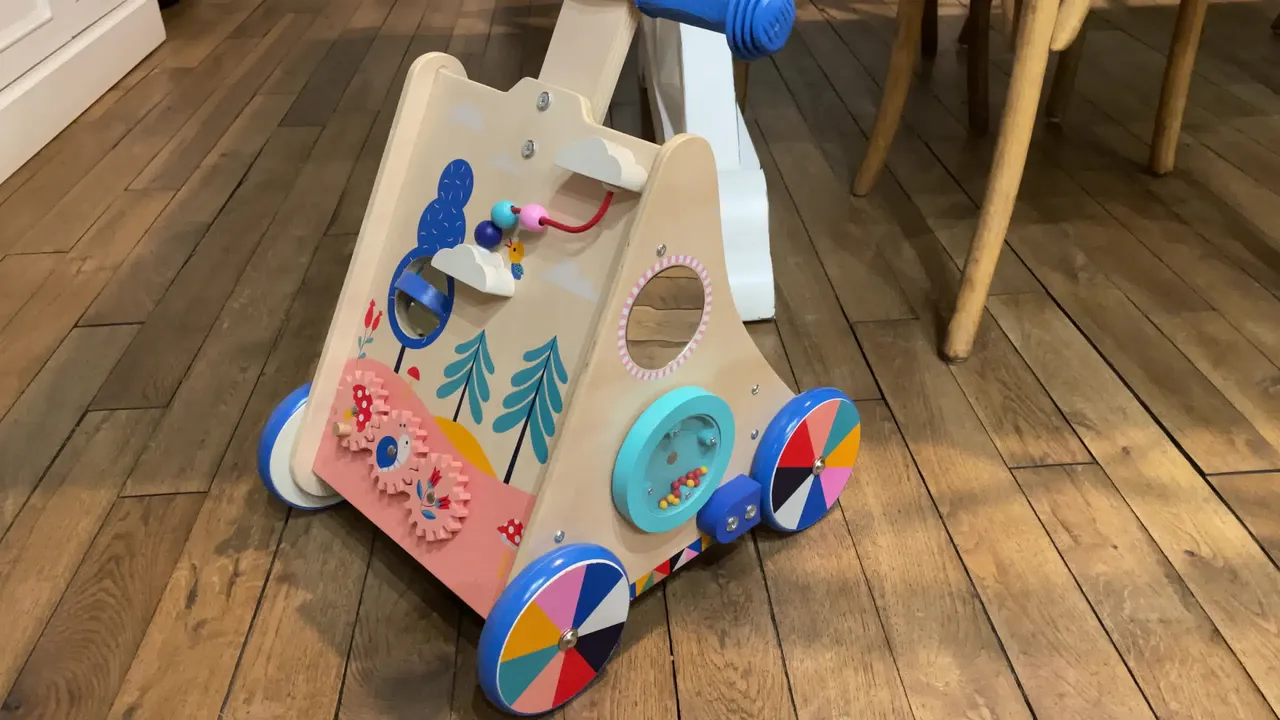 Chariot de marche bébé multi-activités - trotteur bois - Naturel